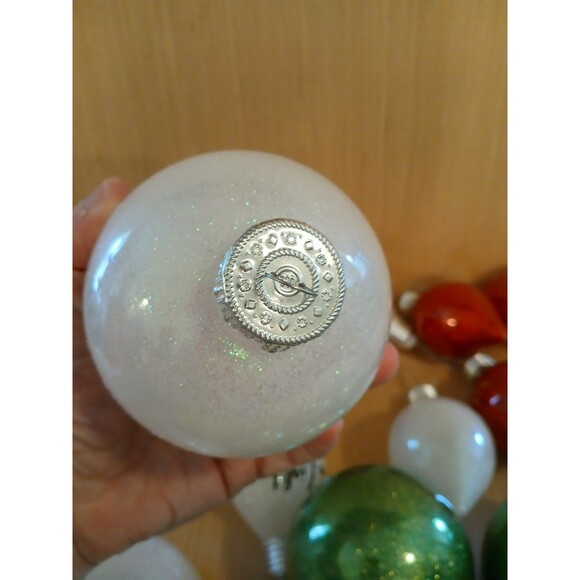 Christmas Lightbulb Shape & Round Ornaments Set of 24 Large Plastic with Glitter - Picture 9 of 11